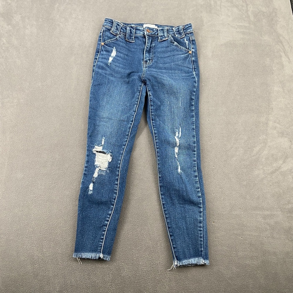 Bohme Premium Denim Skinny Jeans Womens 7/27 Blue Distressed Mid Rise Raw Hem